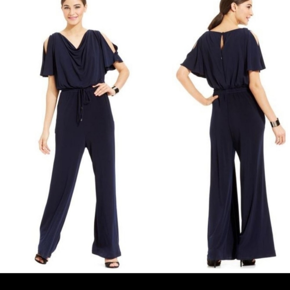 Vince Camuto‎ Navy Wide-Leg Cowl Neck Jumpsuit